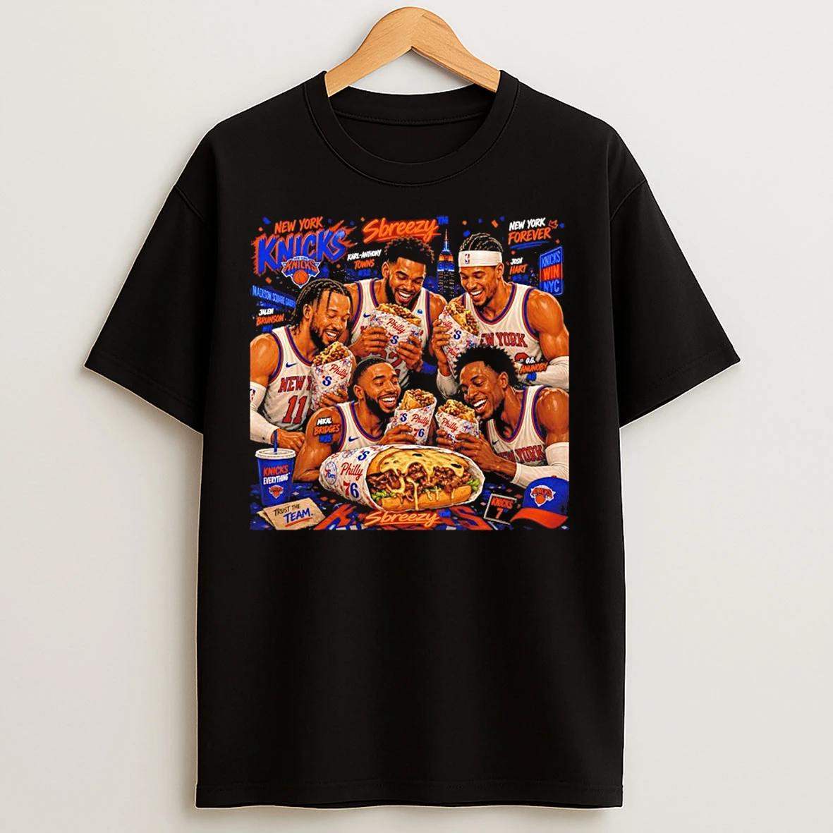 Classic New York Knicks Eating Philly Cheesesteak T Shirts