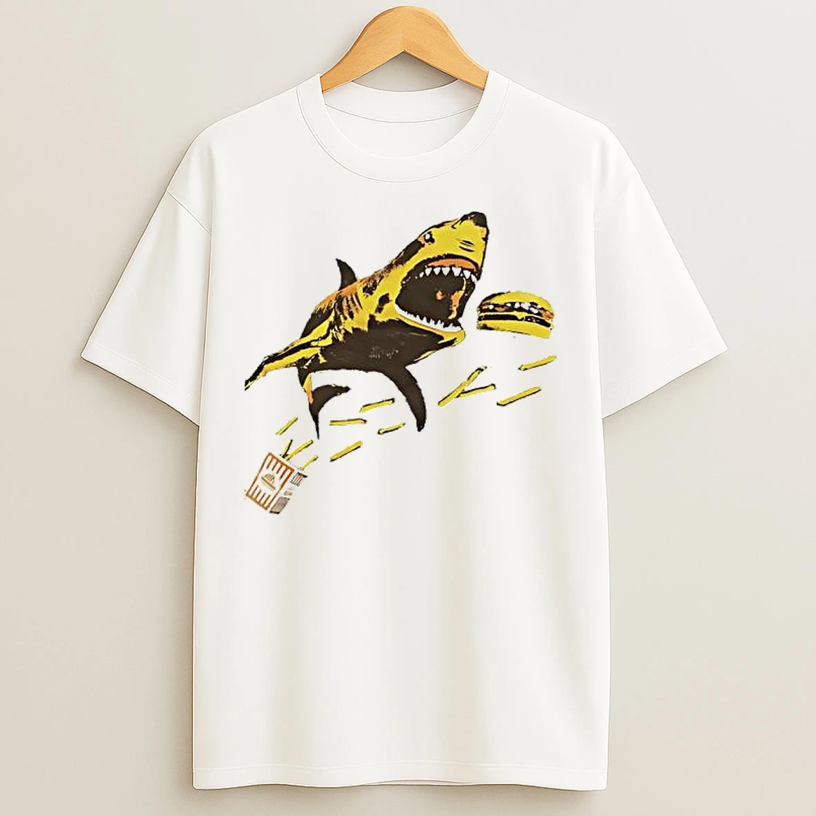 Classic Shark Eating A Burger And Fries T Shirts