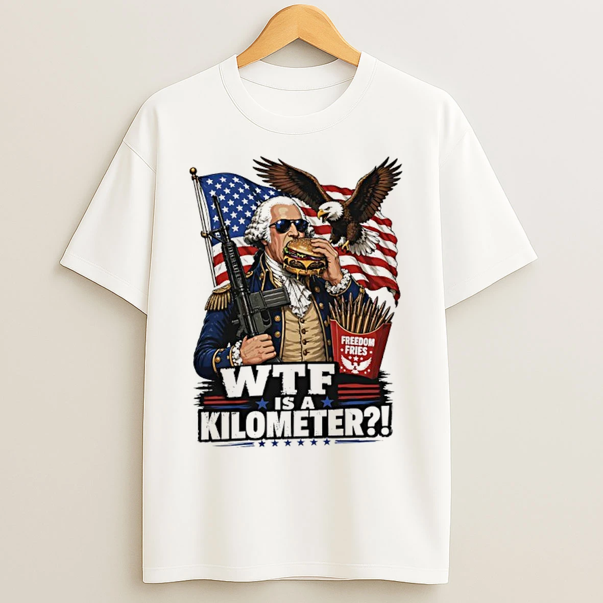 Classic Wtf Is A Kilometer George Washington Cheeseburger Ar 15 T Shirts