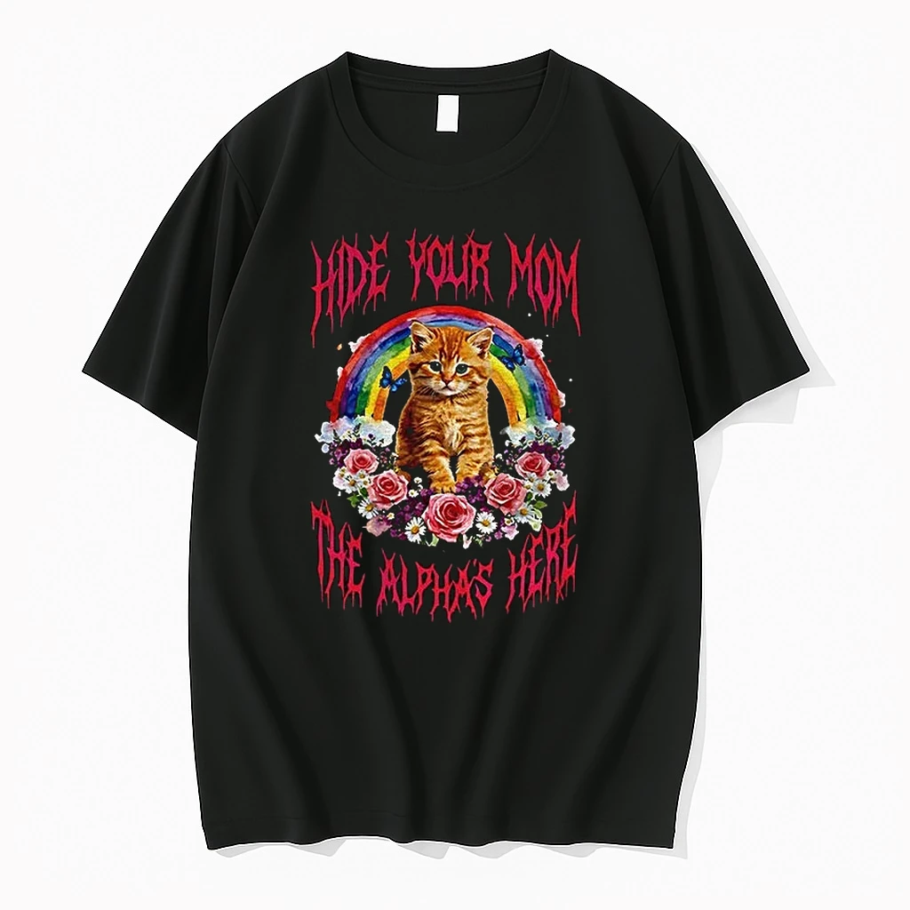 Hide Your Mom The Alpha Is Here Funny Cat Meme Shirts