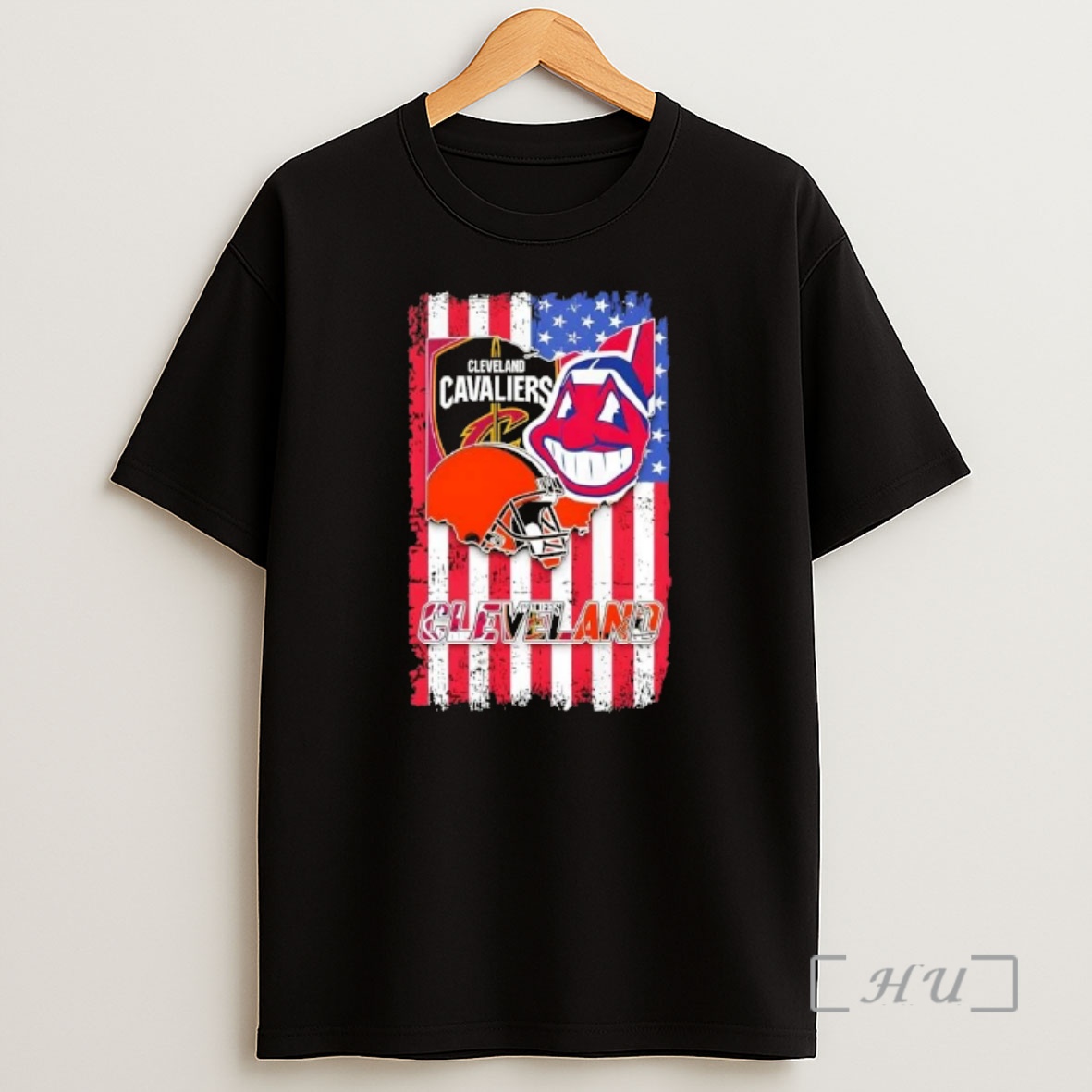 Officials Cleveland Sports Heritage Browns Cavs And Chief Wahoo Us Flag Shirt Sweatshirt Tee