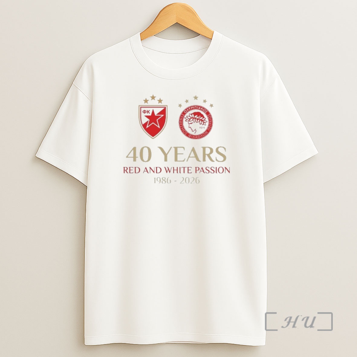 Officials Fk Crvena Zvezda X Olympiacos Fc 40 Years Of Red White Passion Anniversary Two Sided 00 Shirt Sweatshirt Tee