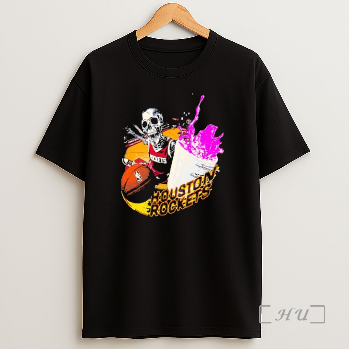 Officials Houston Rockets Skeleton Basketball Player Purple Splash Drip Shirt Sweatshirt Tee