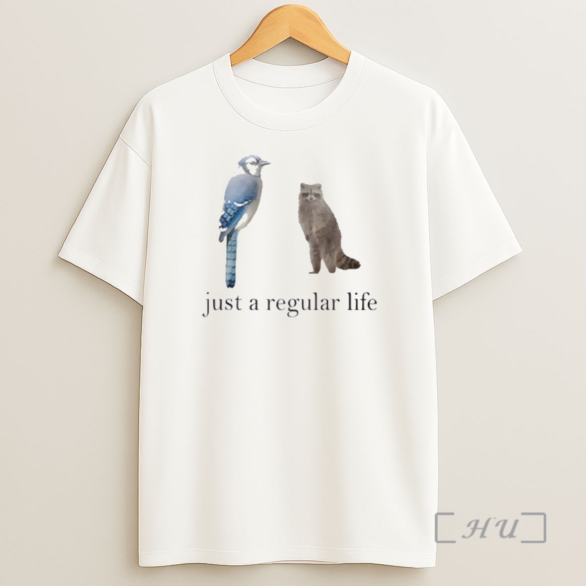 Officials Just A Regular Life Raccoon And Bird Blue Shirt Sweatshirt Tee