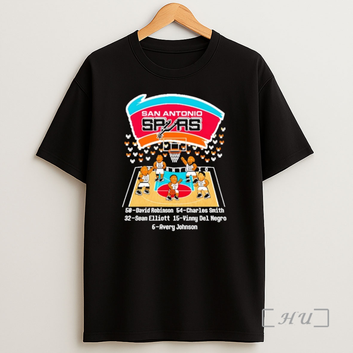 Officials San Antonio Spurs Caricature 8 Bit 50 David Robinson 54 Charles Smith 32 Sean Elliott 15 Vinny Del Negro Shirt Sweatshirt Tee
