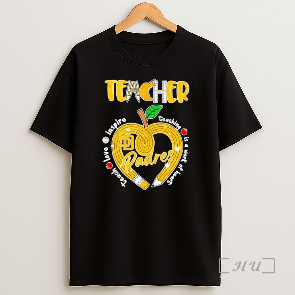 Officials San Diego Padres Teacher Love Inspire Teaching Is A Work Of Heart Diamond Shirt Sweatshirt Tee