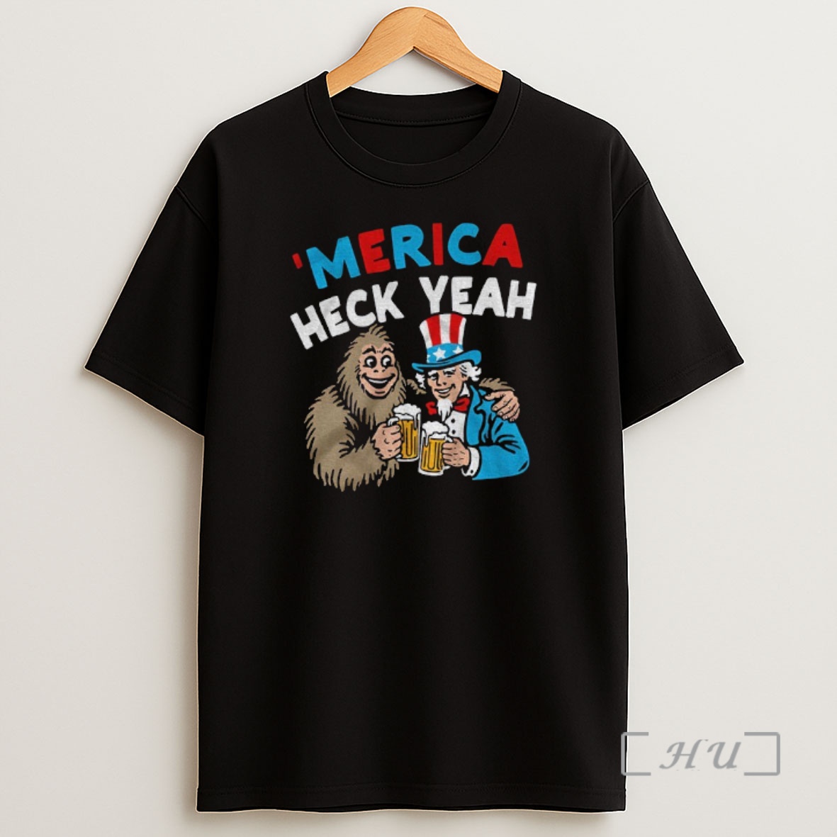 Officials Uncle Sam And Bigfoot Drink Beer Merica Heck Yeah Shirt Sweatshirt Tee