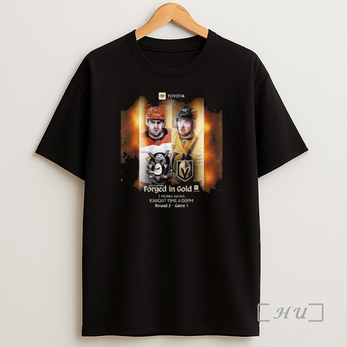 Officials Vegas Golden Knights Vs Anaheim Ducks 2026 Playoffs Round 2 Game 1 Forged In Gold Shirt Sweatshirt Tee
