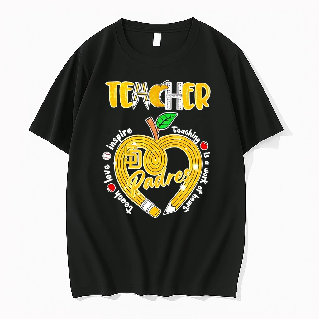 San Diego Padres Teacher Love Inspire Teaching Is A Work Of Heart Diamond Shirts