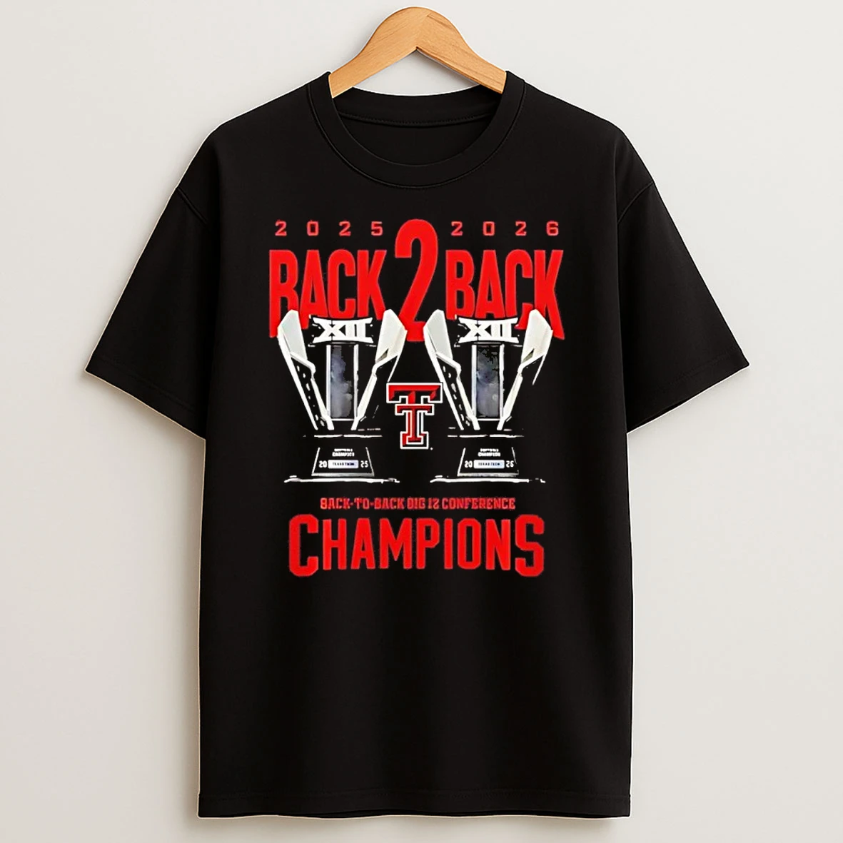 Texas Tech Softball 2026 Back To Back Big 12 Conference Champions Trophy Shirts