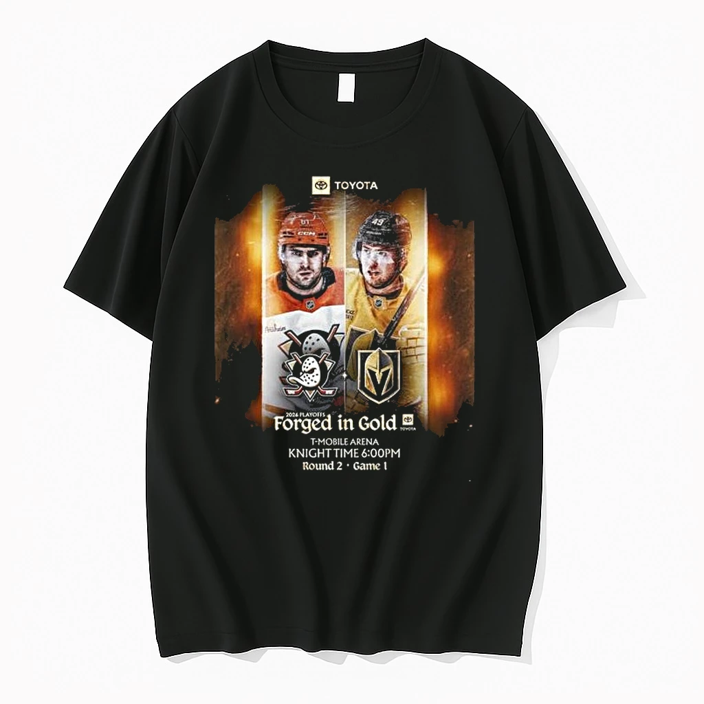 Vegas Golden Knights Vs Anaheim Ducks 2026 Playoffs Round 2 Game 1 Forged In Gold Shirts