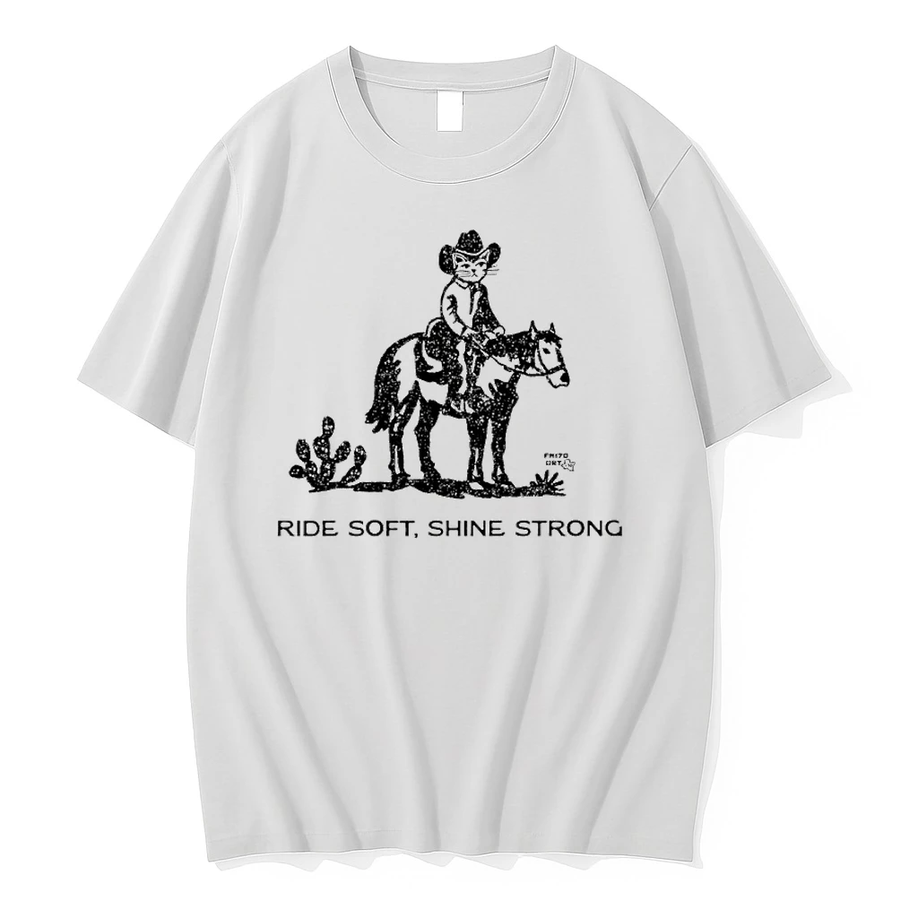 N77vtzoy Cowboy Cat Riding Horse Ride Soft Shine Strong Shirts