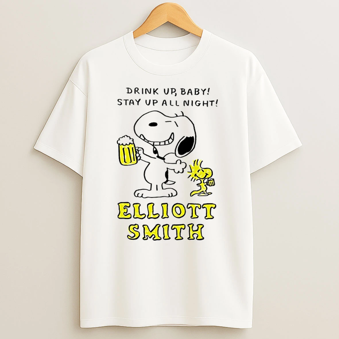 Oujhclmk Snoopy And Woodstock Drink Up Baby Stay Up All Night Elliott Smith Shirts