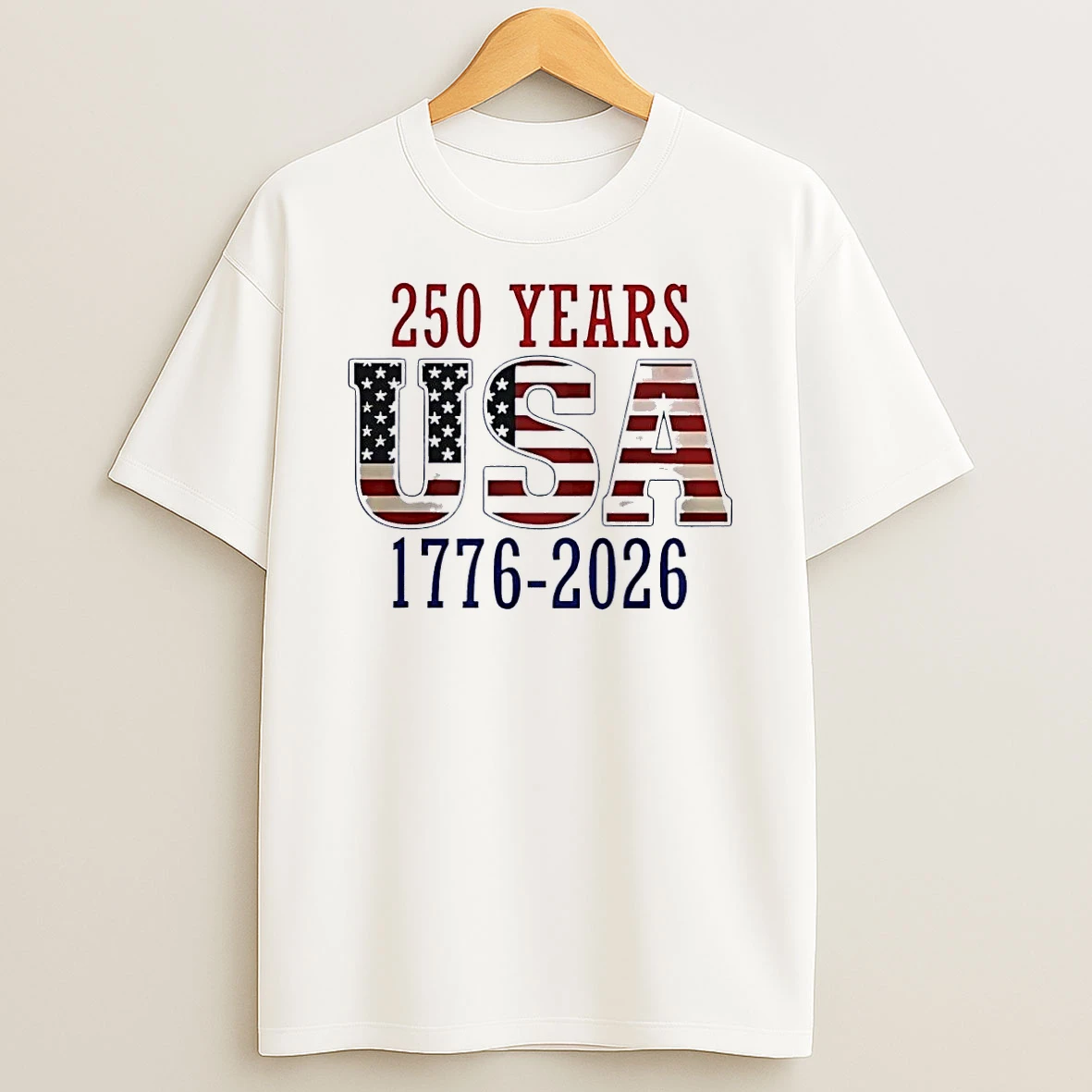 250 Years Usa 1776 2026 American Flag Typography White Shirts