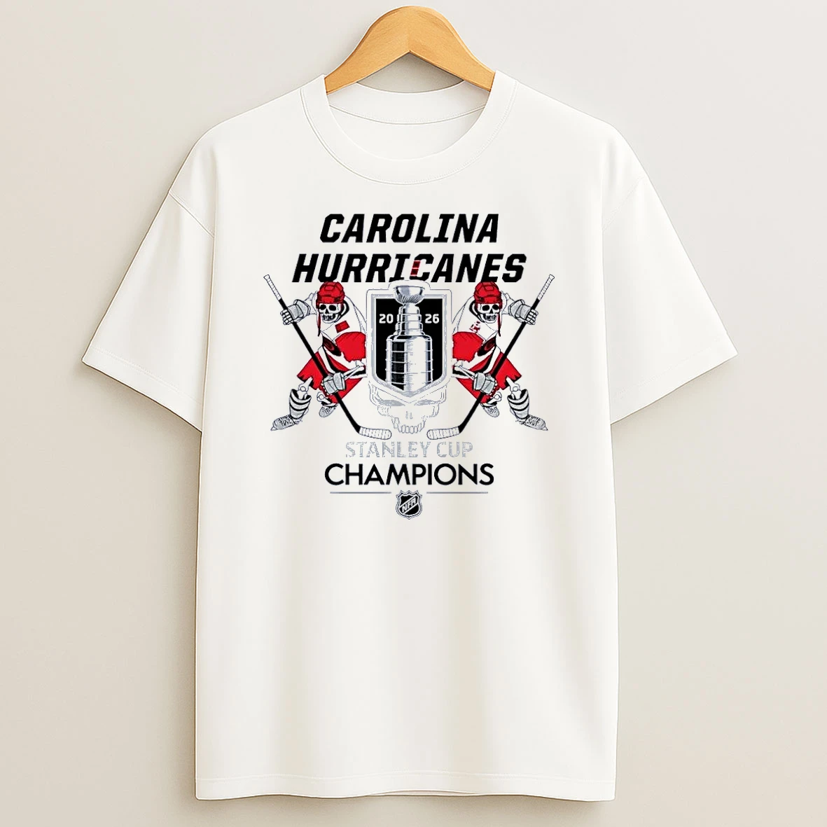 Carolina Hurricanes 2026 Stanley Cup Champions Skeleton Hockey White Shirts