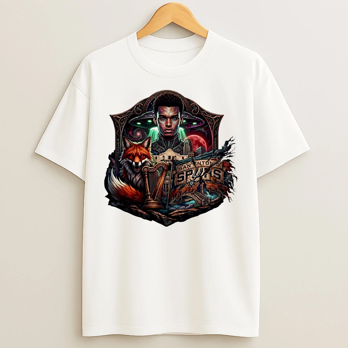 Classic Alien Wemby Space Hoops Comic San Antonio Spurs Skyline Texas Basketball 2026 T Shirts