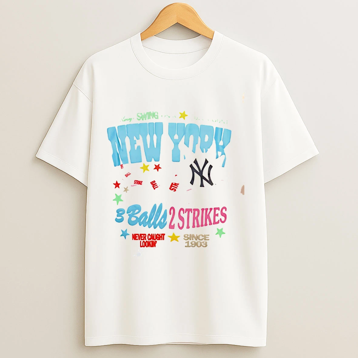 Classic New York Yankees 3 Balls 2 Strikes Never Caught Lookin Tee T Shirts