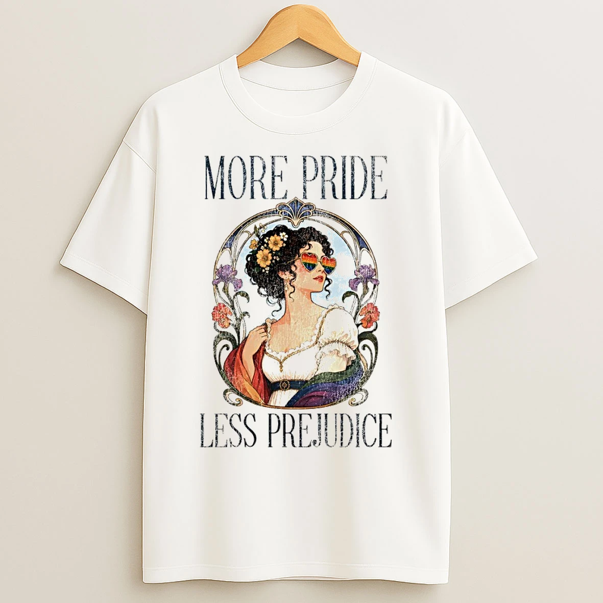 Classic Prideful Woman Floral Rainbow Heart Sunglasses More Pride Less Prejudice Lgbt T Shirts