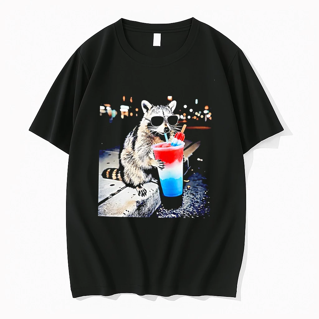 Classic Raccoon Holding A Red White And Blue Slushy With Popsicle T Shirts