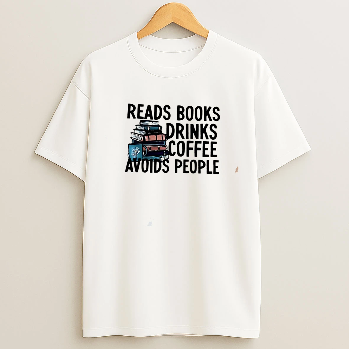 Classic Reads Books Drinks Coffee Avoids People Graphic Tee T Shirts