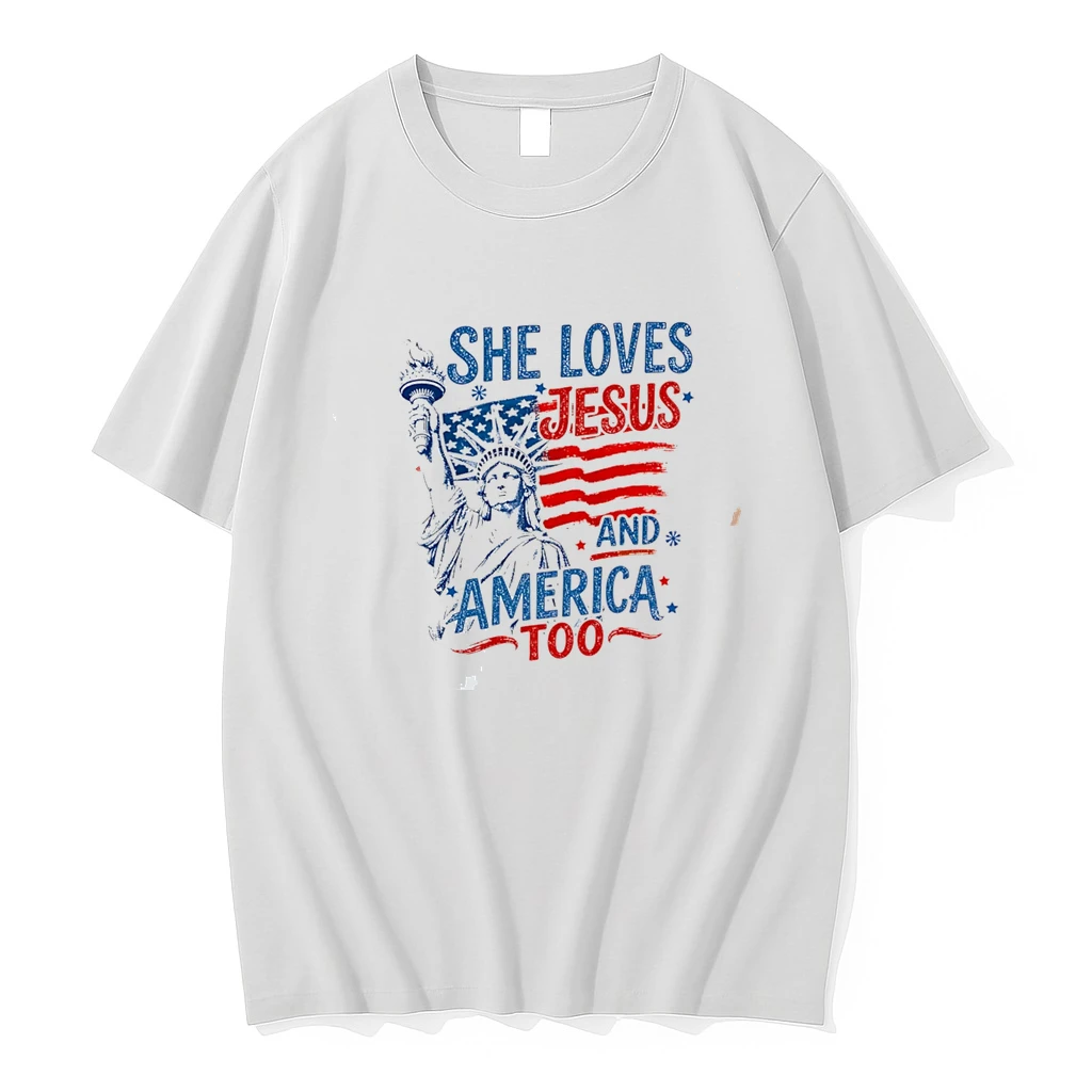 Classic She Loves Jesus And America Too 4th Of July Faith Tee T Shirts