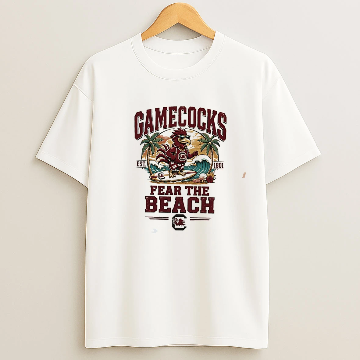 Classic South Carolina Gamecocks Fear The Beach Maacot Tee T Shirts