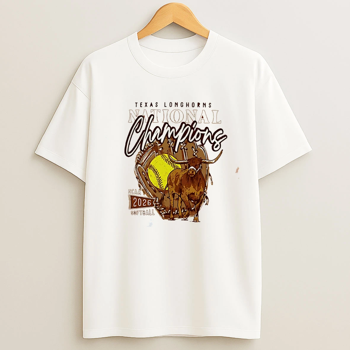 Classic Texas Longhorns 2026 Womens College World Series Champions Mascot Glove Tee T Shirts