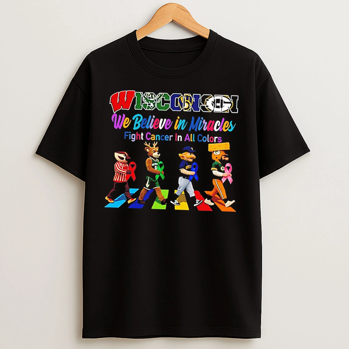 Classic Wisconsin Sports We Believe In Miracles Fight Cancer On All Colors Abbey Road Tee T Shirts