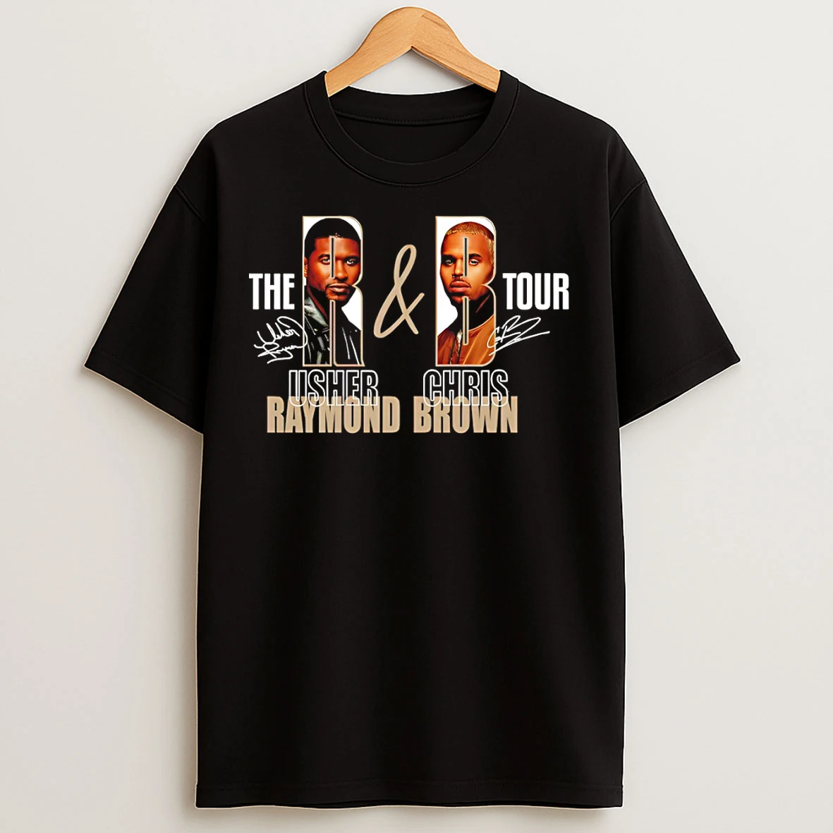Classic Vtdxwf8m Usher And Chris Brown The R B Tour Raymond Brown Music Concert Signatures T Shirts