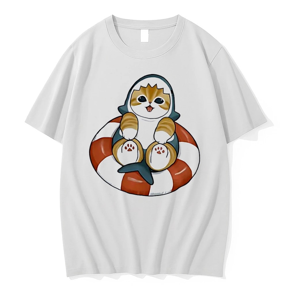 Cute Shark Kitten Inflatable Tube Cat Shark White Shirts
