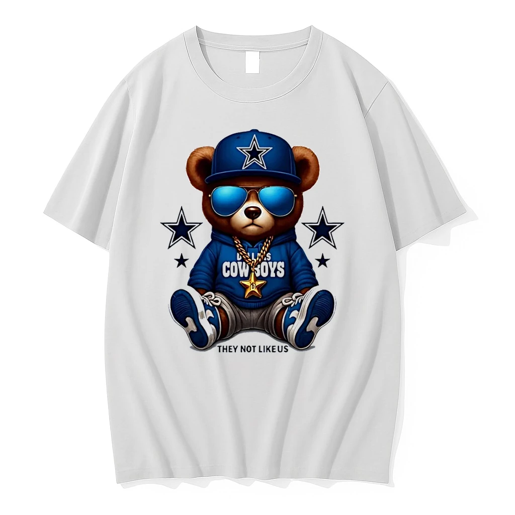 Dallas Cowboys Bear With Blue Cap Shades And Gold Star Chain White Shirts
