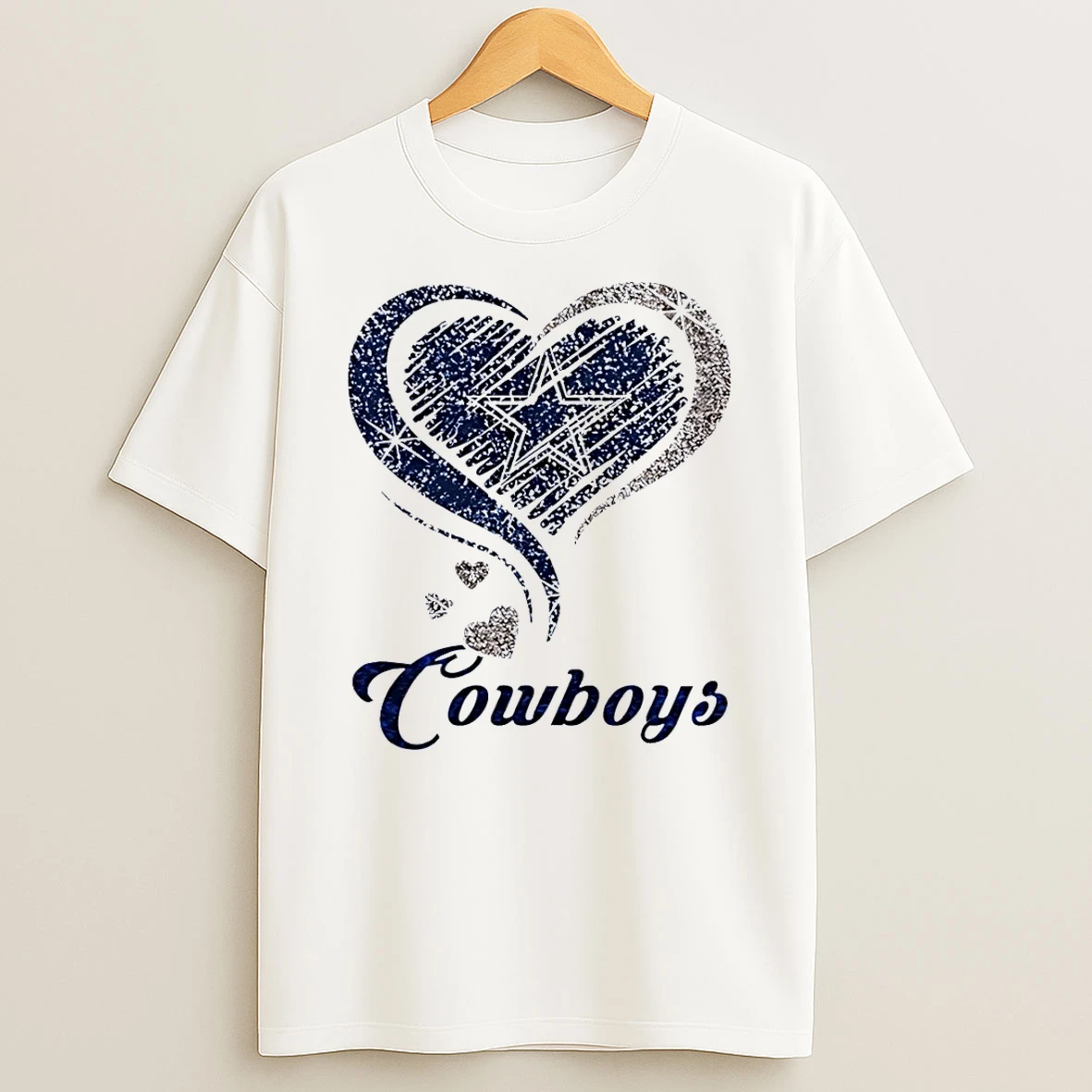 Dallas Cowboys Heart Glitter White Shirts