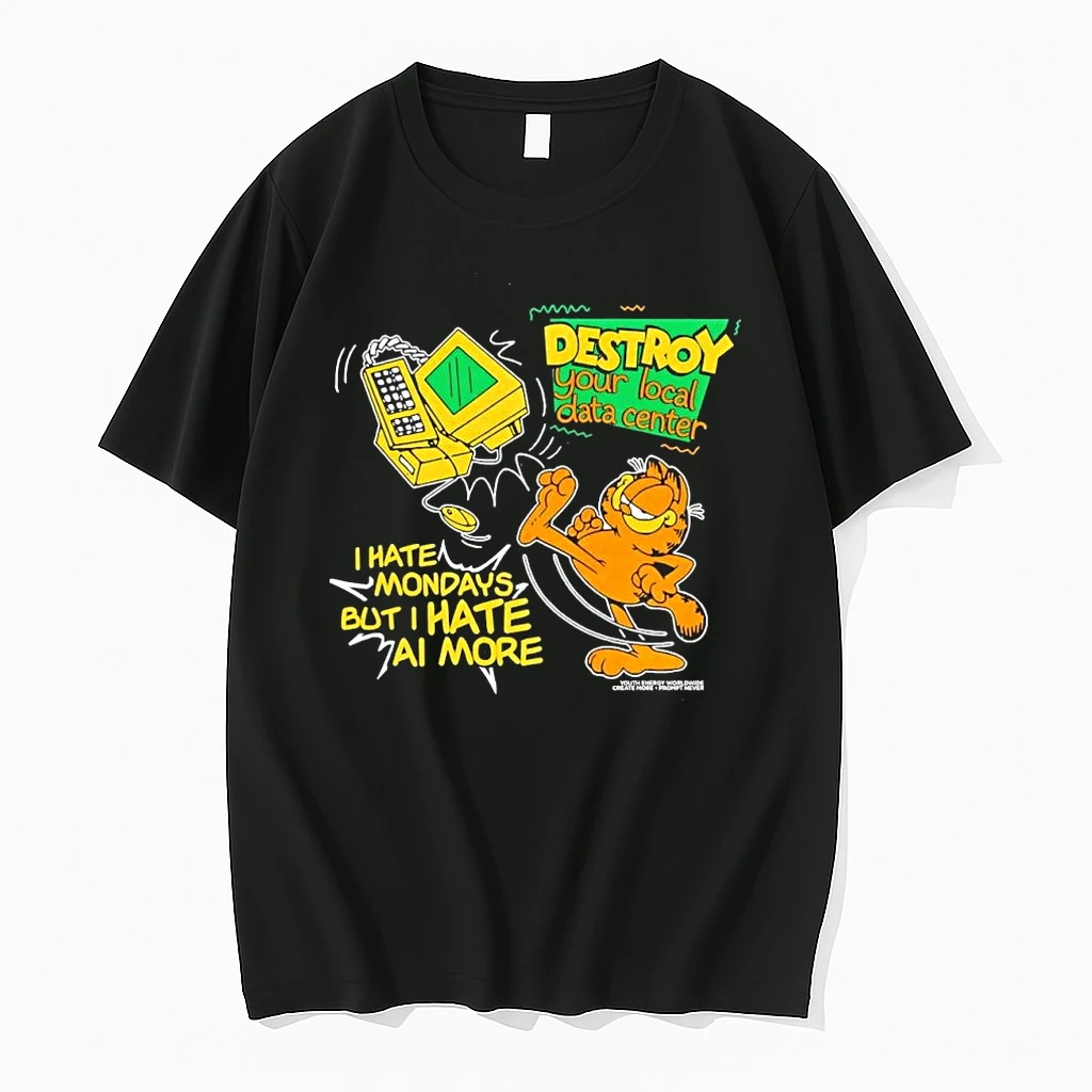 Destroy Your Local Data Center I Hate Mondays But I Hate Ai More Cat Cartoon Shirts