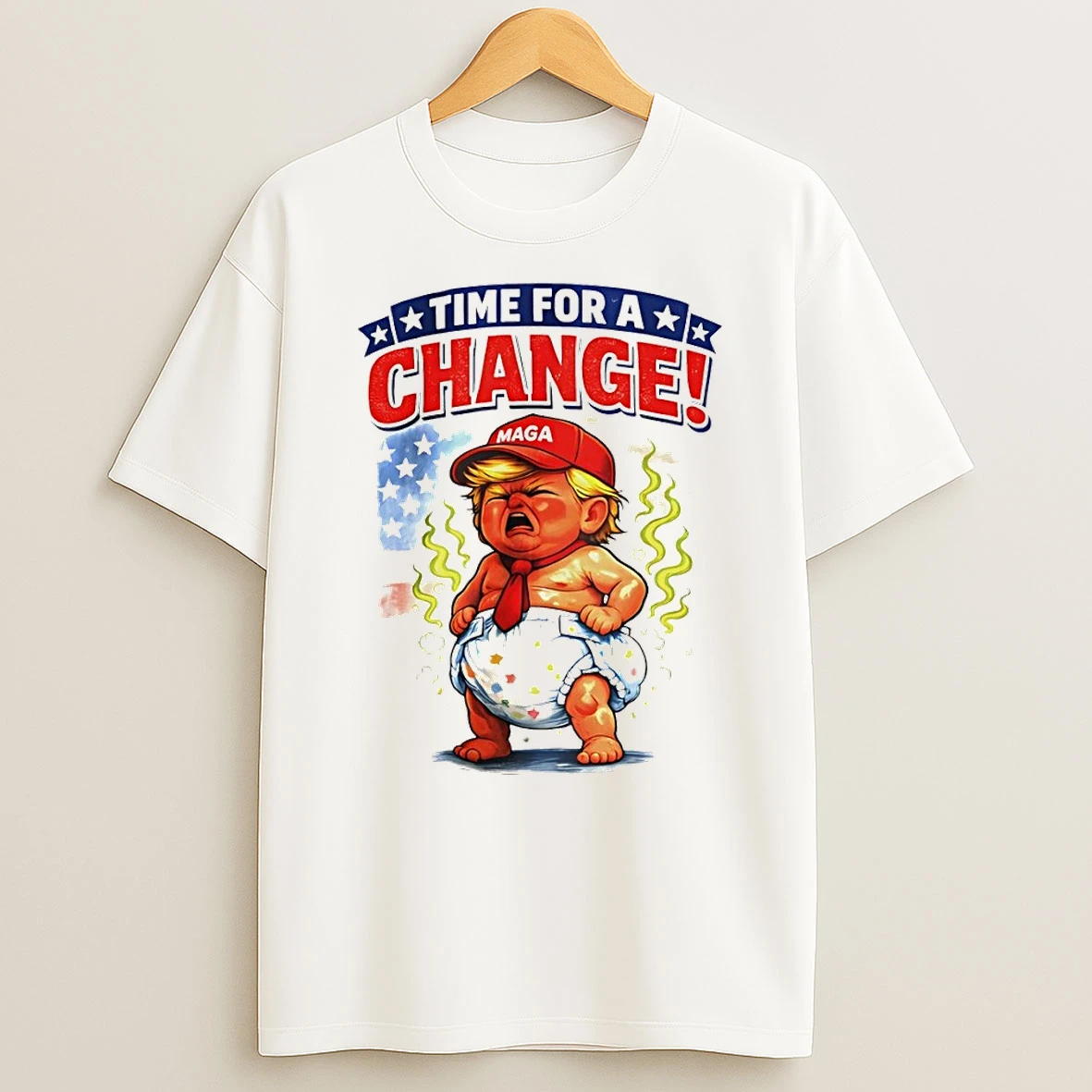 Donald Trump Baby Caricature Maga Hat Time For A Change American Flag Shirts
