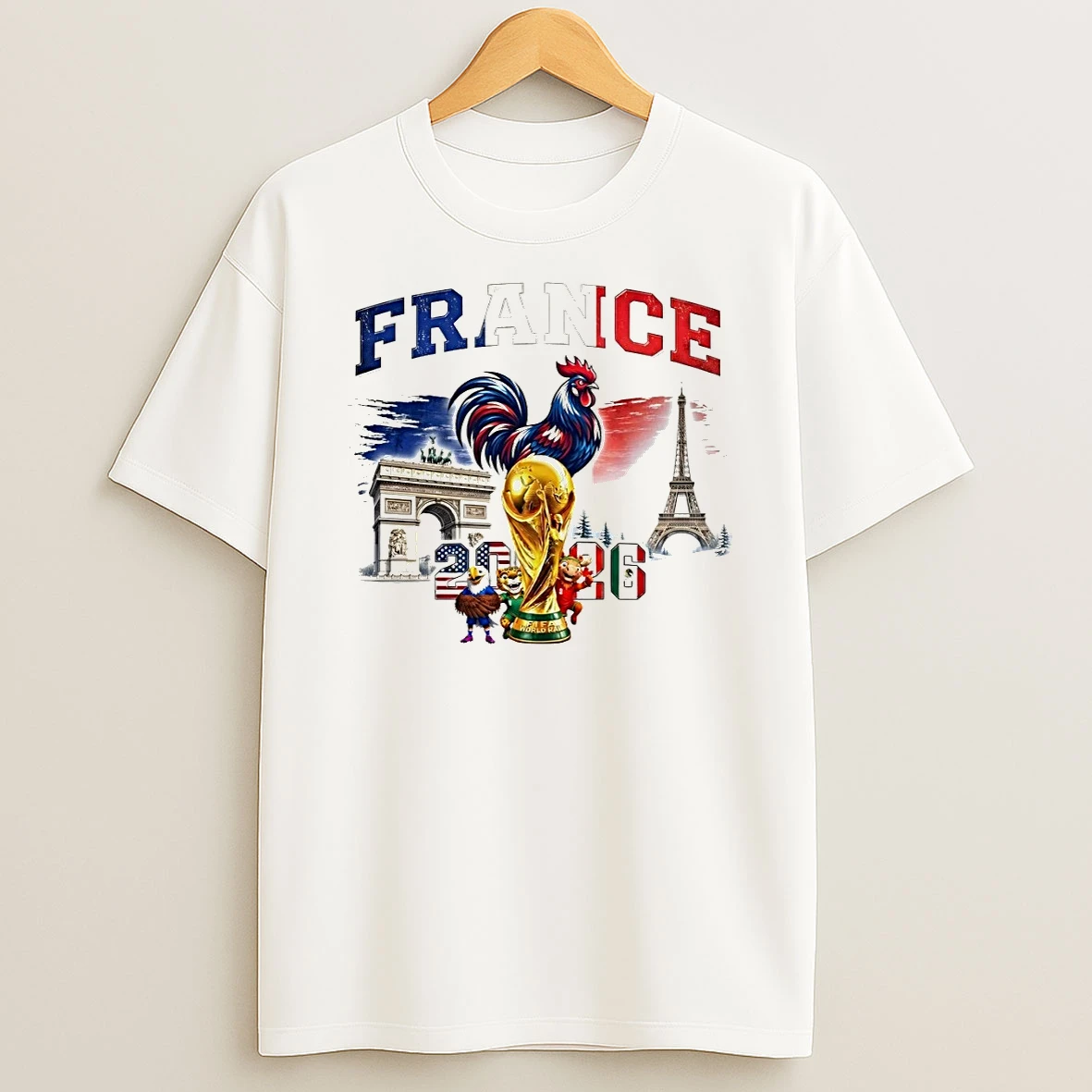 France Soccer Rooster Eiffel Tower Trophy Mascot 2026 World Cup Sport Shirts