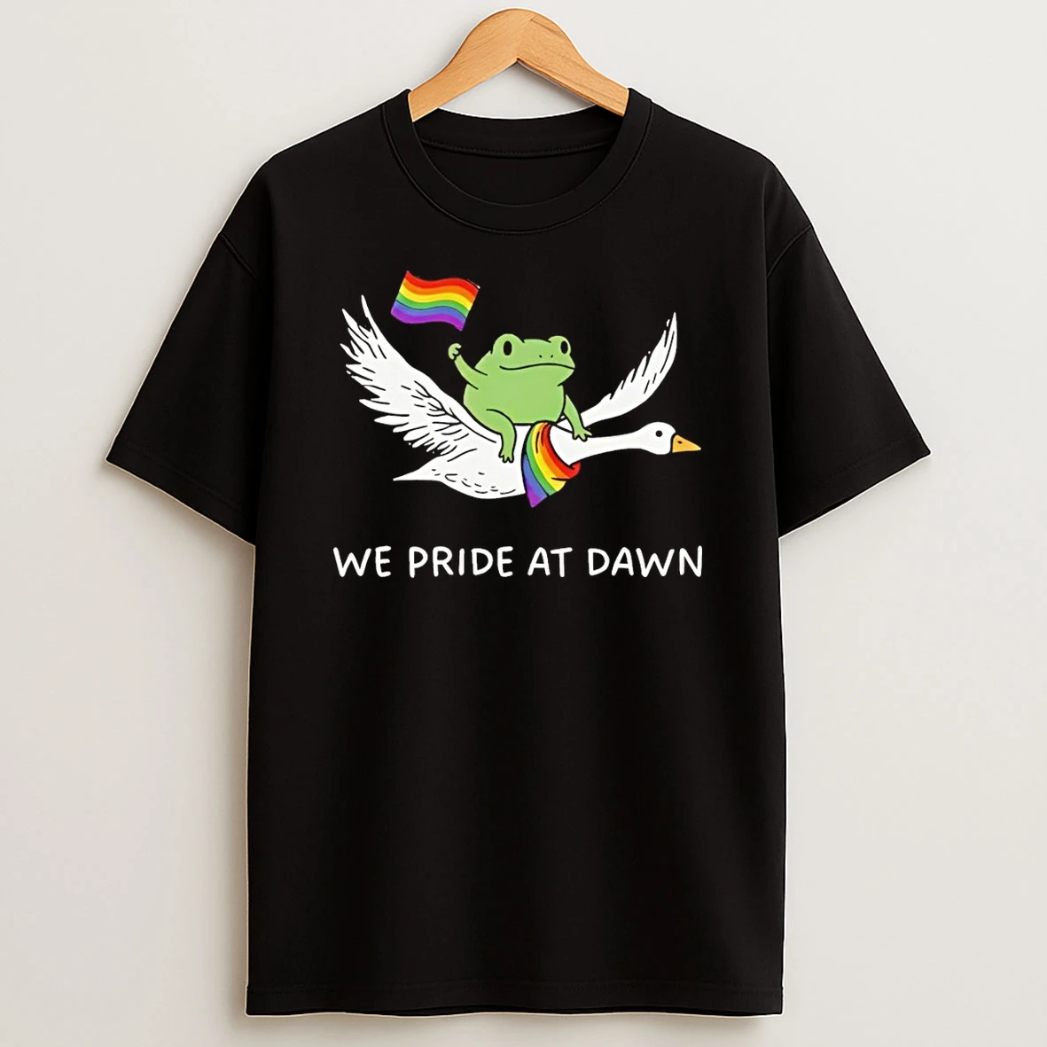 Frog Riding Goose With Rainbow Flags Featuring We Pride At Dawn Lgbt Shirts