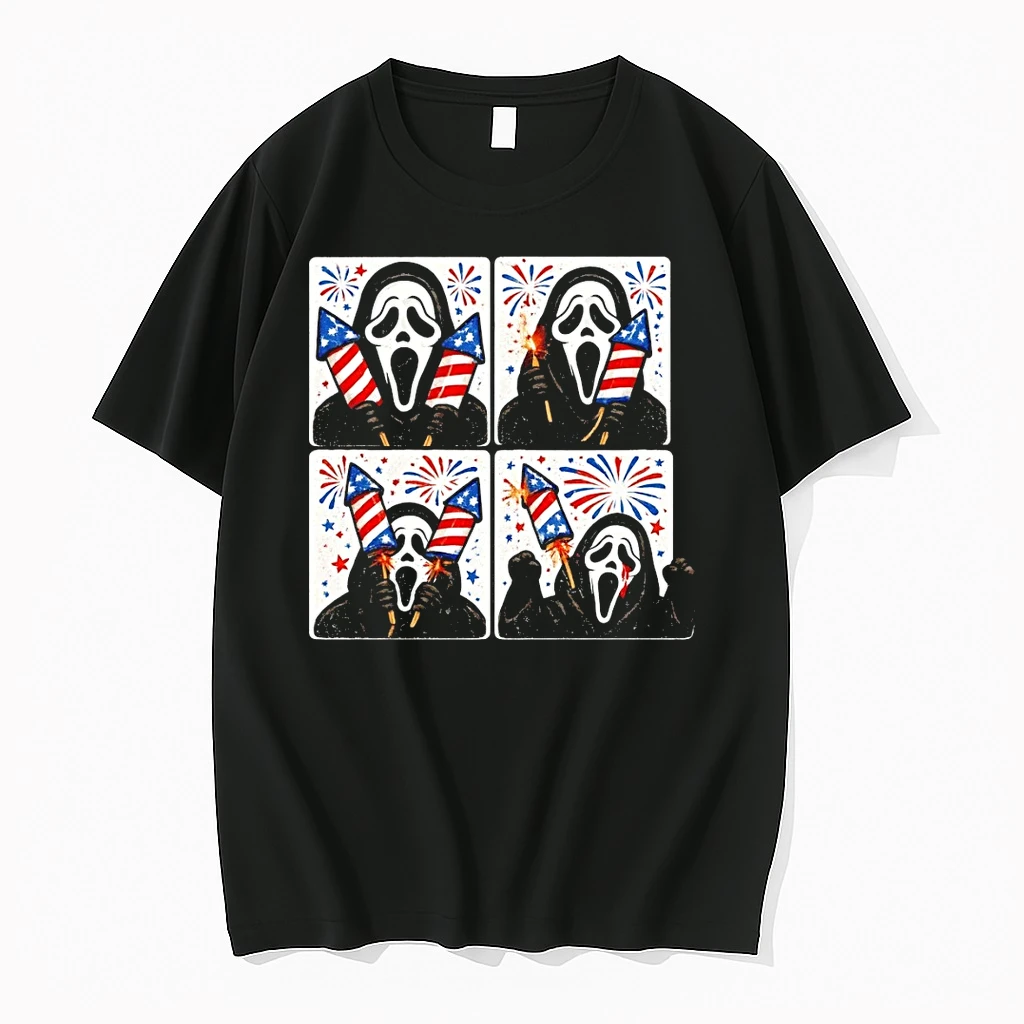 Ghostface Horror Movie Slasher Villain Celebrating Independence Day Holiday 4th Of July Shirts