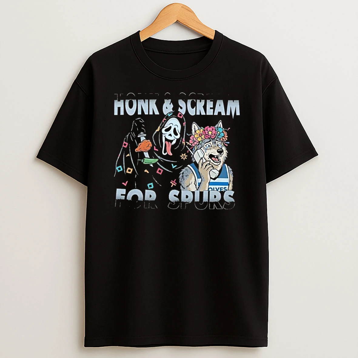 Ghostface And Wolf Minnesota Timberwolves Fan Honk And Scream For San Antonio Spurs Basketball Shirts
