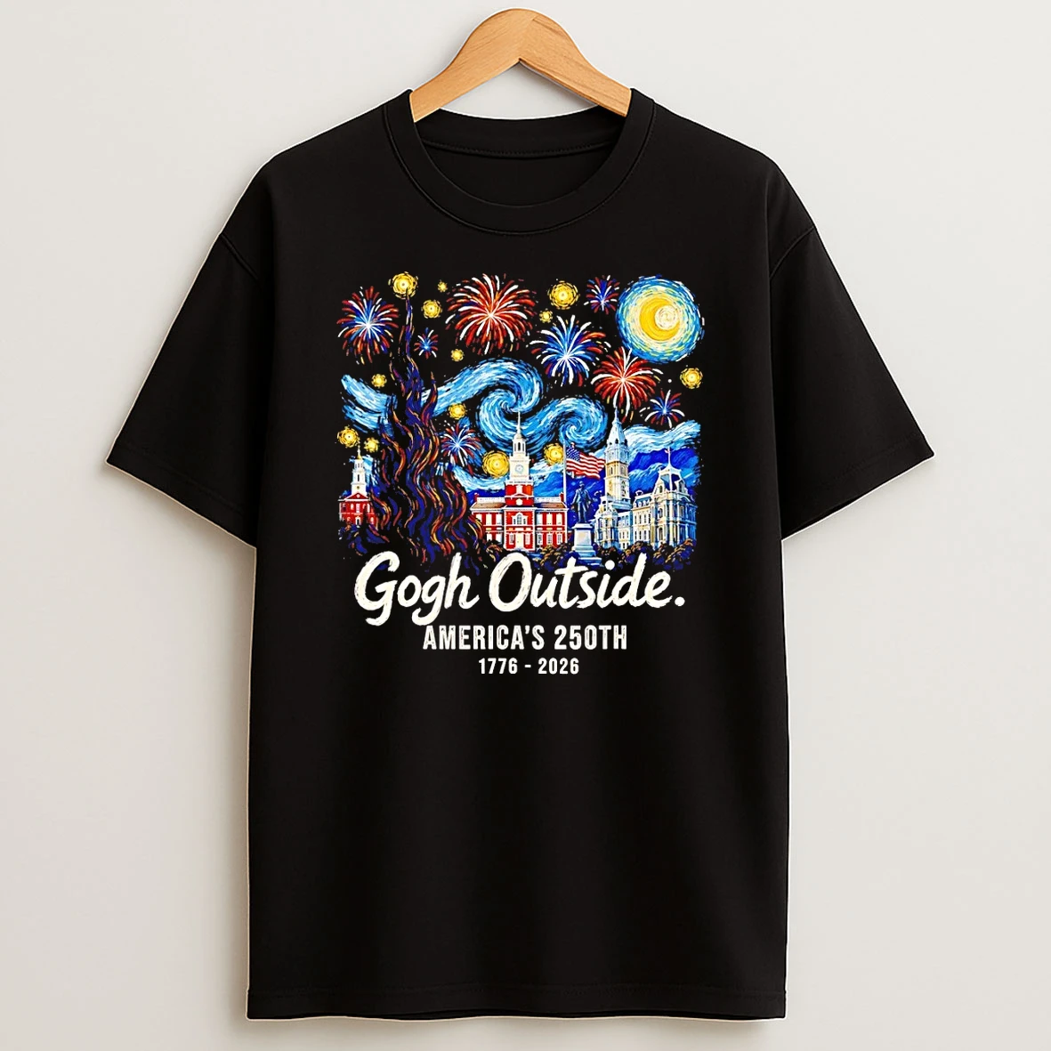 Gogh Outside Americas 250th Patriotic Fireworks Independence Day 1776 2026 Shirts