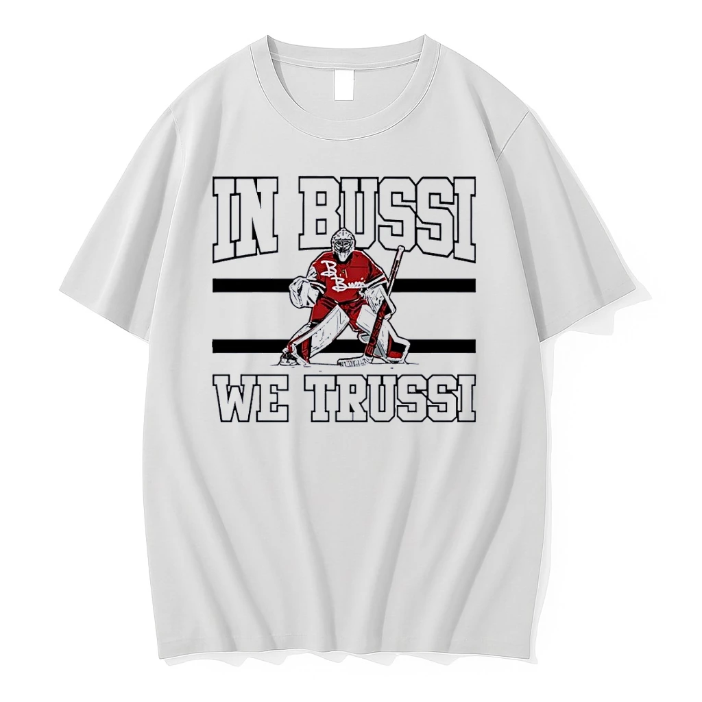 In Bussi We Trussi Hockey Goalie Print White Shirts