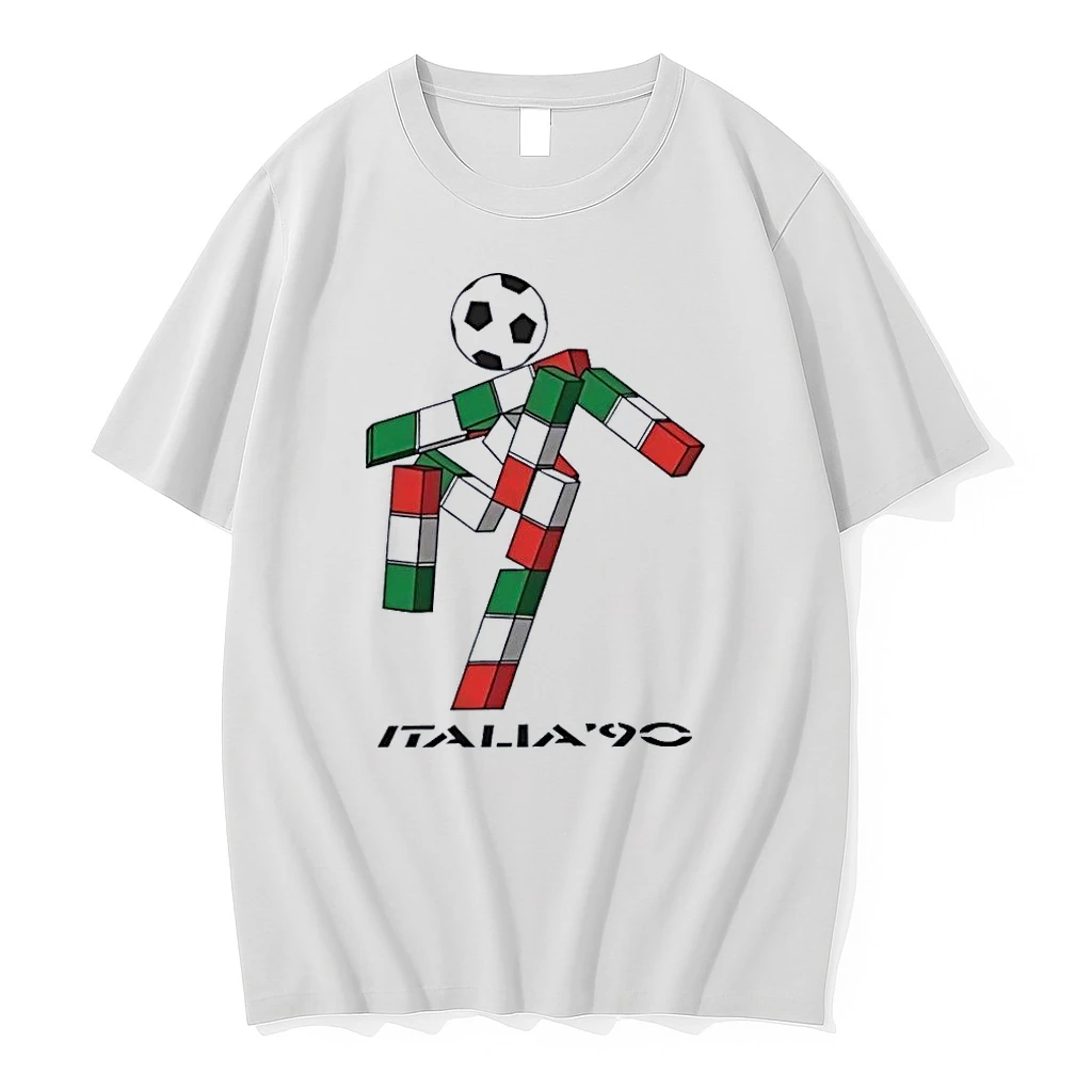 Italia 90 Logo Soccer Player Graphic White Shirts