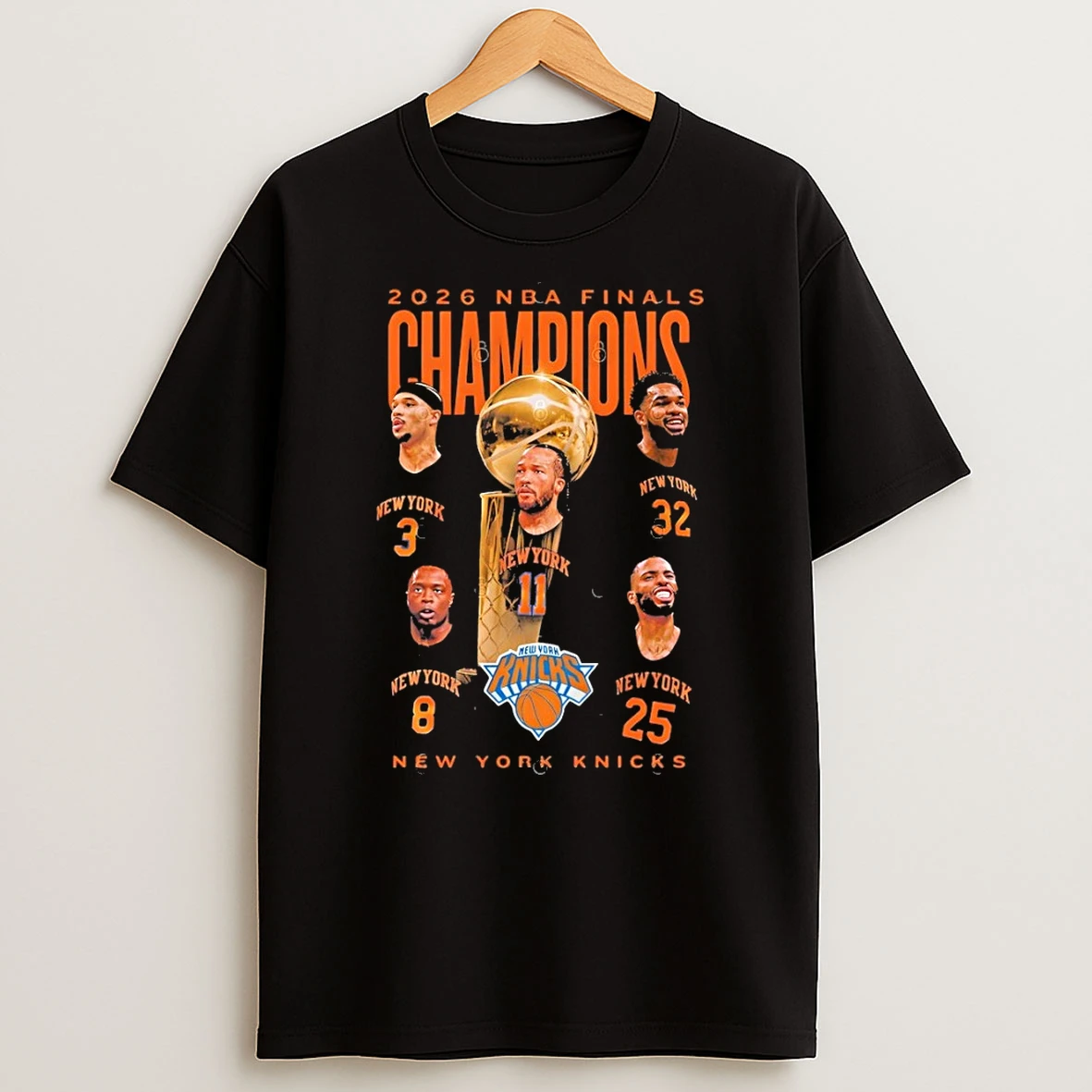 Jalen Brunson Josh Hart Mikal Bridges Og Anunoby Mitchell Robinson Trophy New York Knicks 2026 Champions Shirts