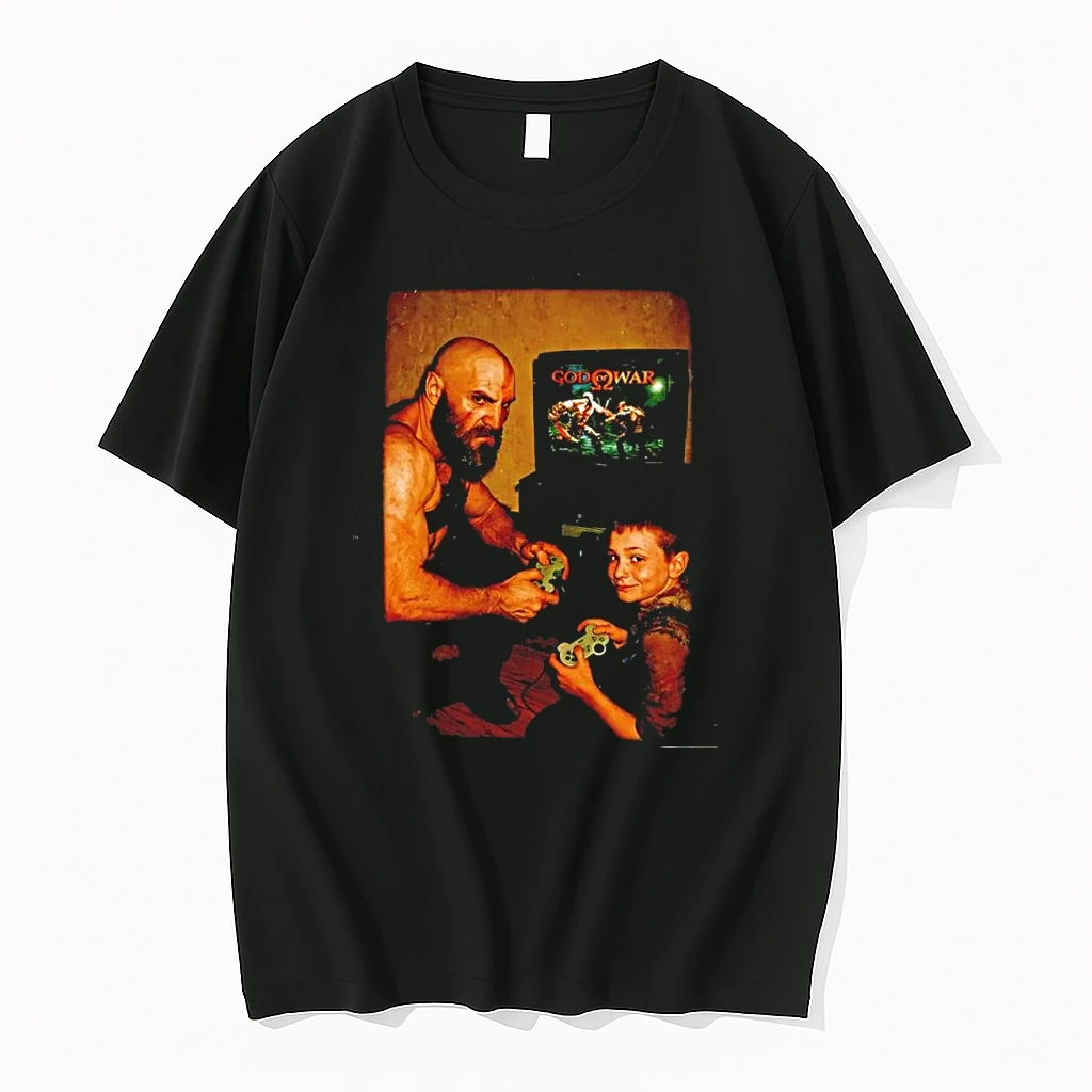 Kratos And Atreus God Of War Playing On A Console With Controller Fan Art Shirts