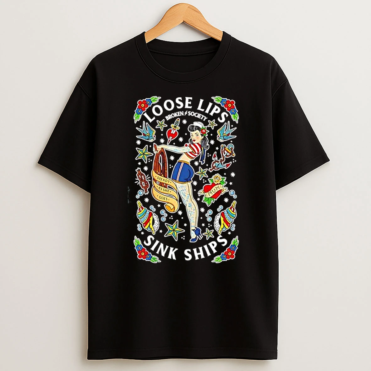 Loose Lips Steady As She Goes Sink Ships Navy Pin Up Girl Tattoo Shirts