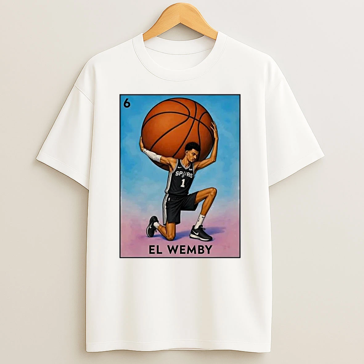 Loteria Style Victor Wembanyama Atlas Holding Basketball El Wemby Spurs White Shirts