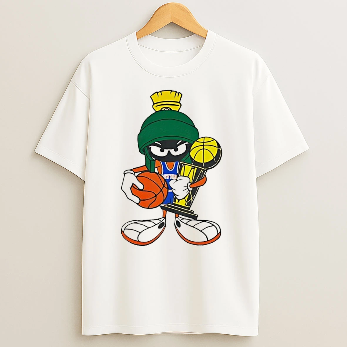 Marvin The Martian Holding New York Basketball Championship Trophy Shirts