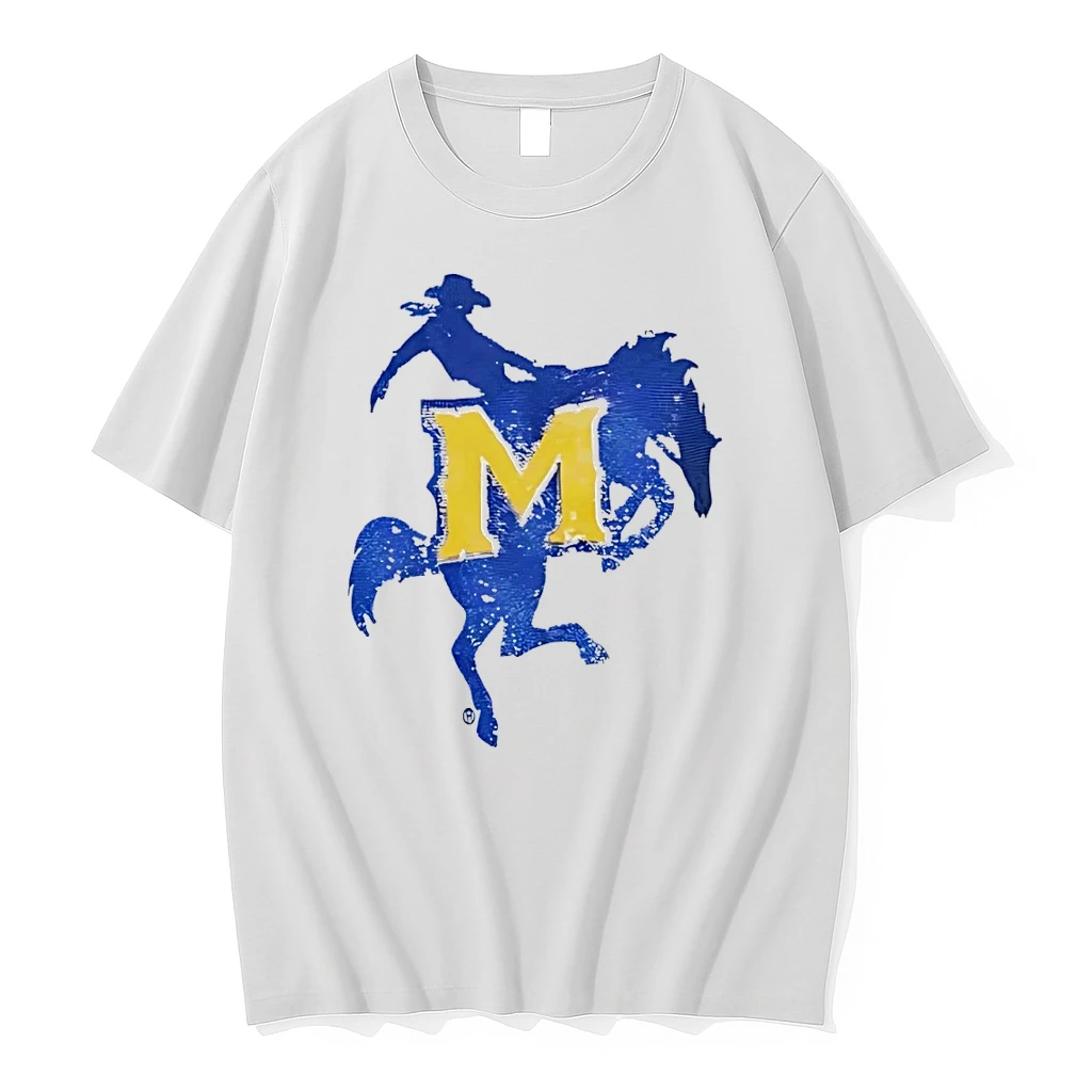 Mcneese State University Cowboy Mascot M Letter Logo White Shirts