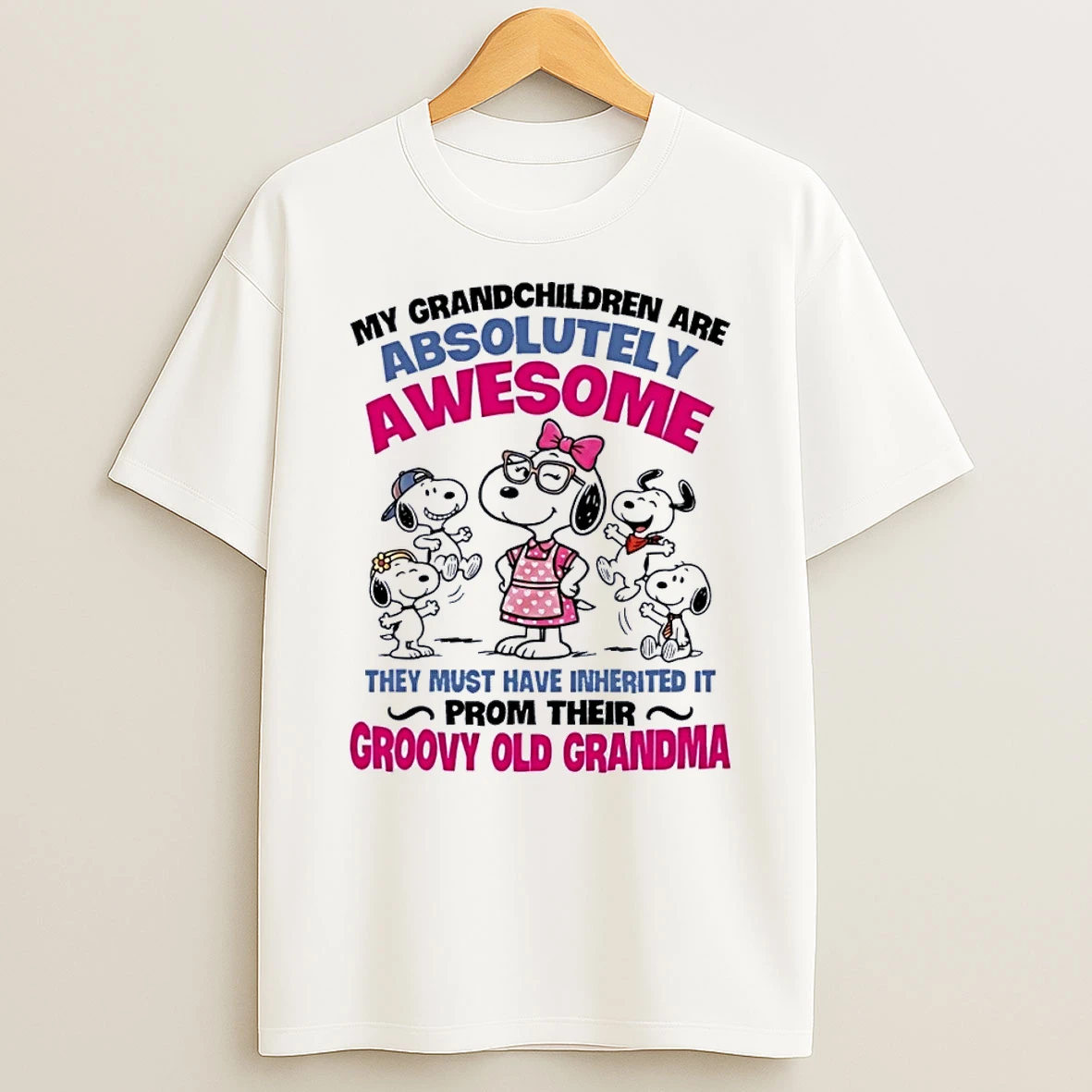 My Grandchildren Are Absolutely Awesome Groovy Old Grandma Snoopy White Shirts