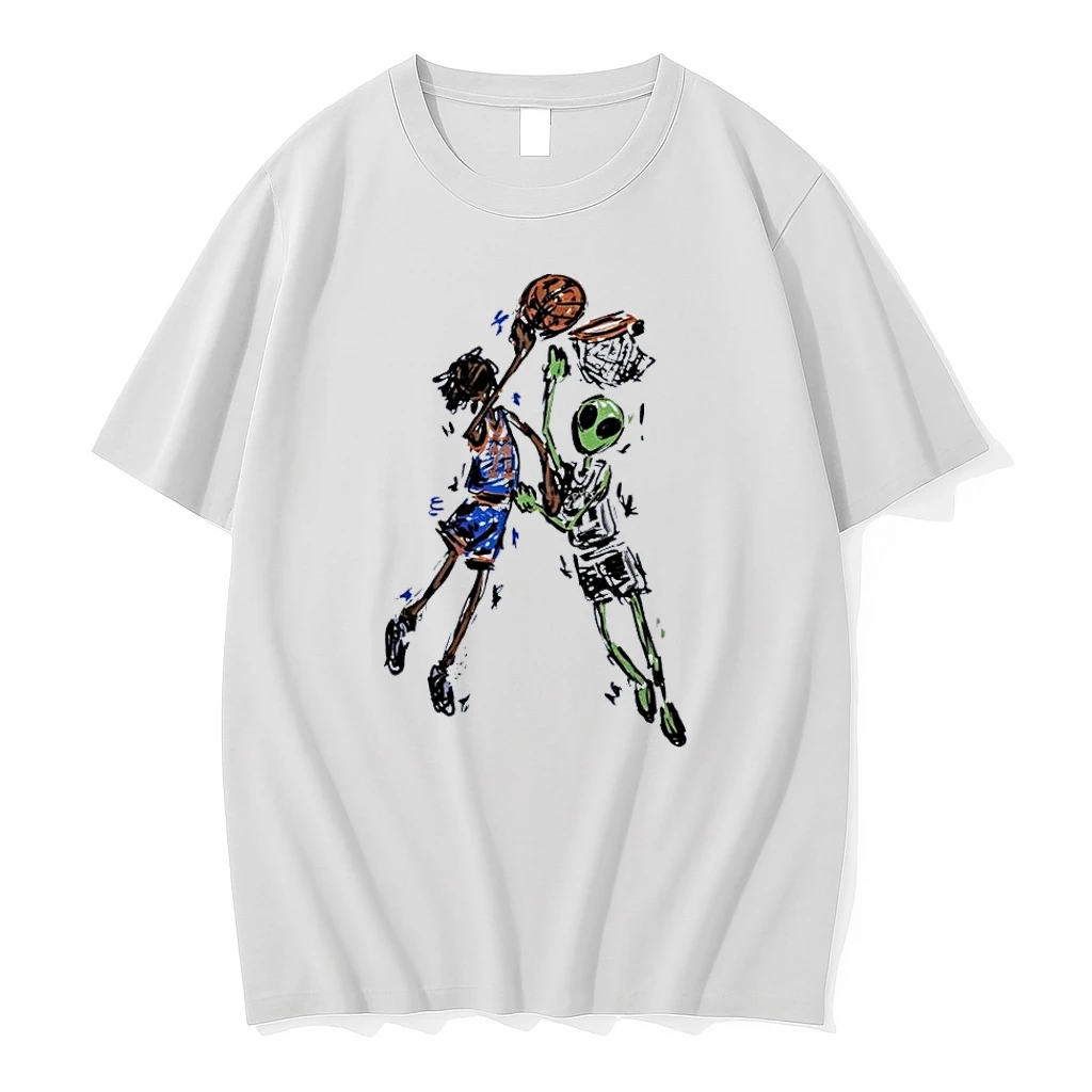 Nba Sketch Art Player Dunking On Alien Basketball White Shirts