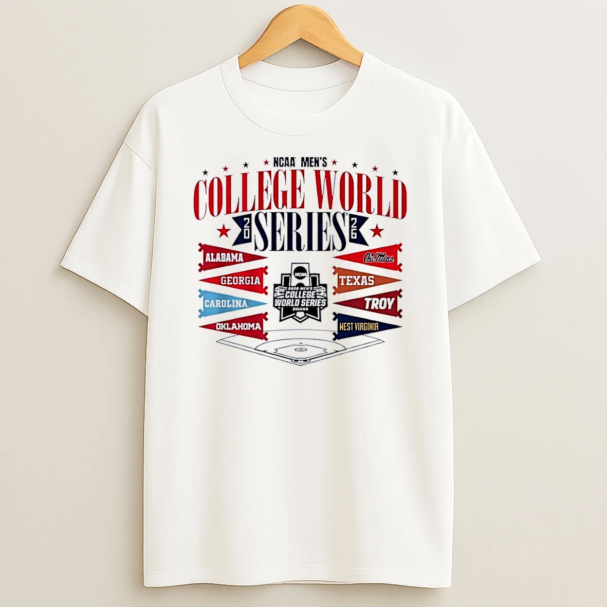 Ncaa Mens College World Series 2026 Alabama Georgia Carolina Oklahoma Ole Miss Texas Troy West Virginia White Shirt